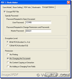 set PDF password on setting panel