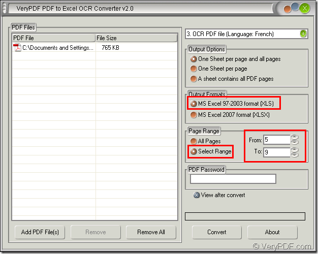 interface of PDF to Excel OCR Converter