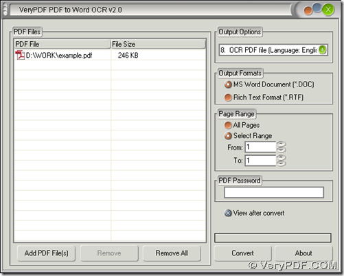 interface of PDF to Word OCR Converter
