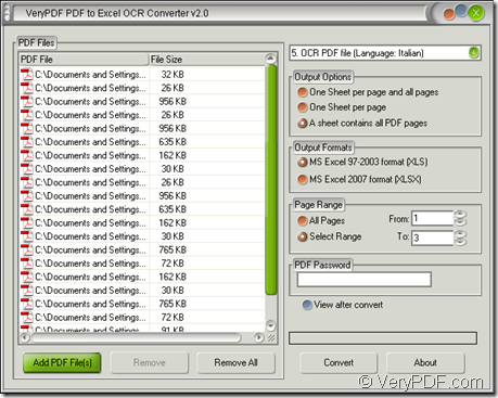 main interface of PDF to Excel OCR Converter