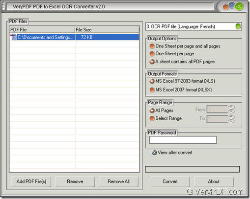 main interface of PDF to Excel