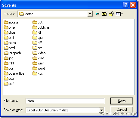 save scanned PDF to XLSX in Save as dialog box