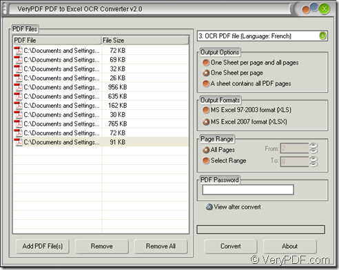 interface of PDF to Excel OCR Converter