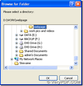 dialog box of "browse for folder" for selecting targeting folder