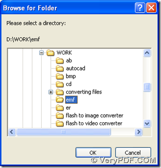 browse targeting folder in dialog box of "browse for folder" with one click on "ok"