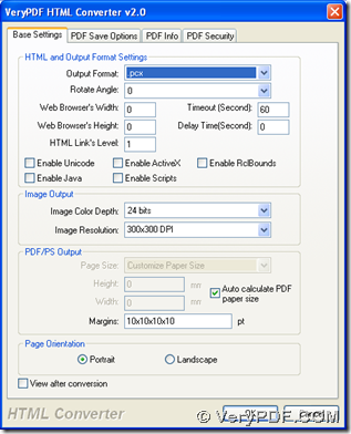 setting panel for editing targeting format as PCX and click "ok" for saving this setting