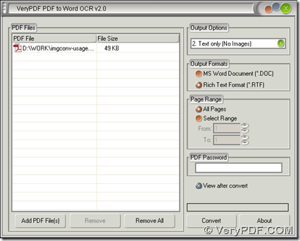 interface of PDF to Word OCR Converter for conversion of PDF to TXT