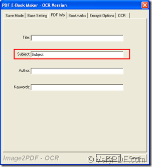 PDF Info tab in PDF E-Book Maker-OCR Version dialog box