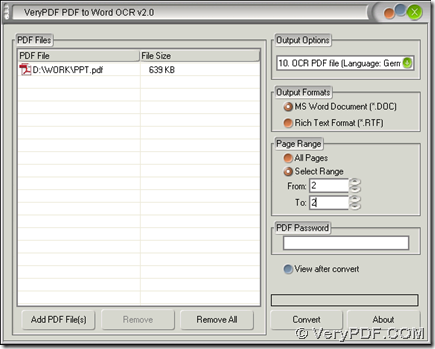 interface of PDF to Word OCR Converter for conversion from image PDF to editable Word