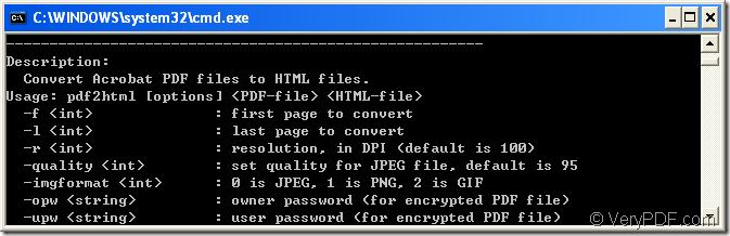 usage of PDF to HTML Converter Command Line