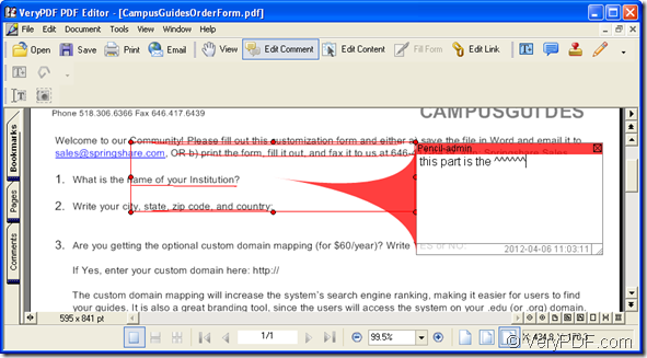 add pencil comment for pdf document