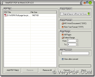 interface of PDF to Word OCR Converter for conversion of PDF to Word in specified pages