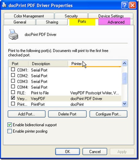 properties of docPrint PDF Driver