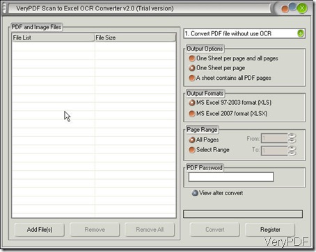 interface of Scan to Excel converter