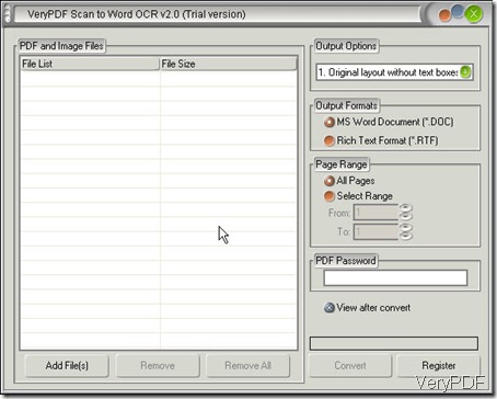 interface of Scan to word OCR
