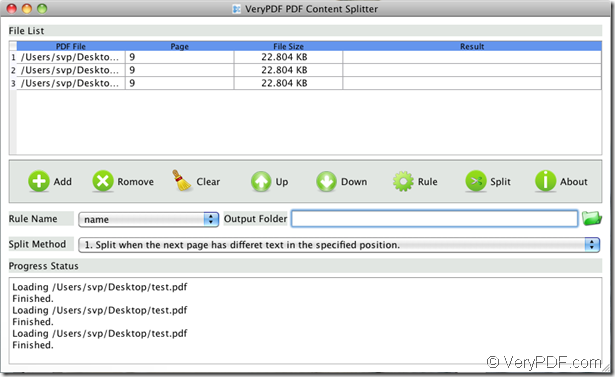 interface of PDF Content Splitter for Mac