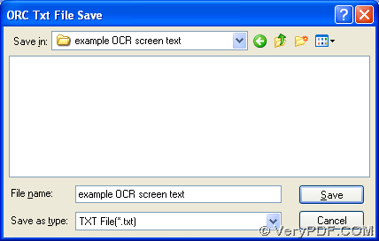 Dialog box for saving text of OCR screen 