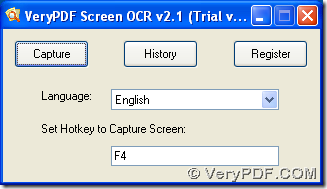 Interface of VeryPDF Screen OCR for being used to recognize text in image