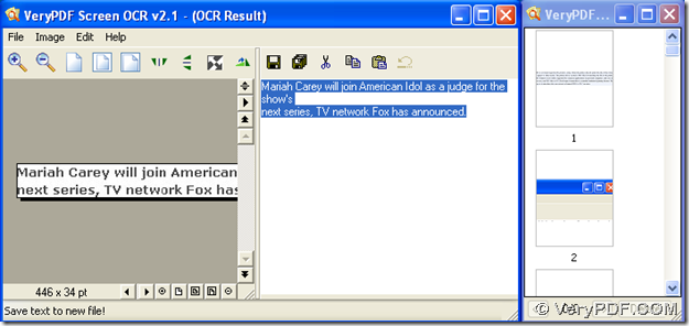OCR result panel and OCR history panel after you recognize text in image with OCR technology