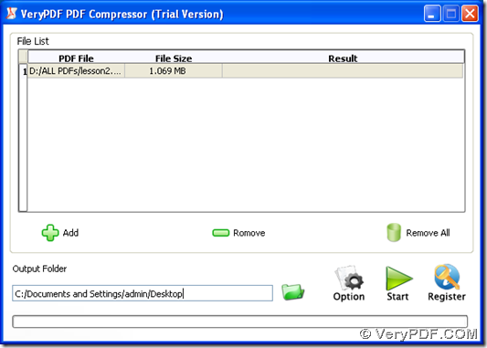 Interface of Interface of VeryPDF PDF Image Desample Tool with PDF added and targeting path typed
