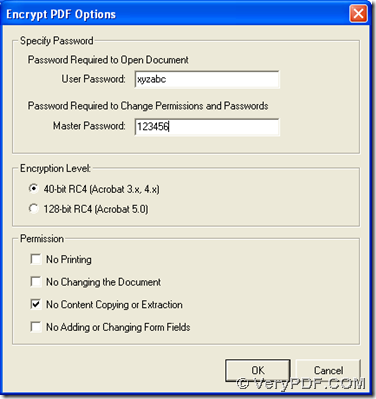 Options panel for you to encrypt pdf files singly or in batches