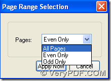 Page Range Selection for pdf page cut