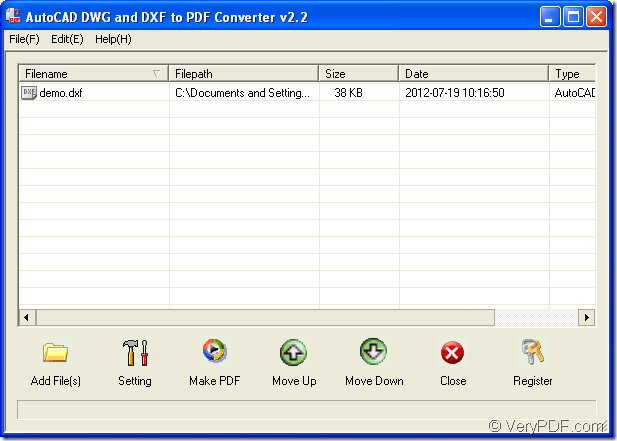interface of AutoCAD to PDF Converter