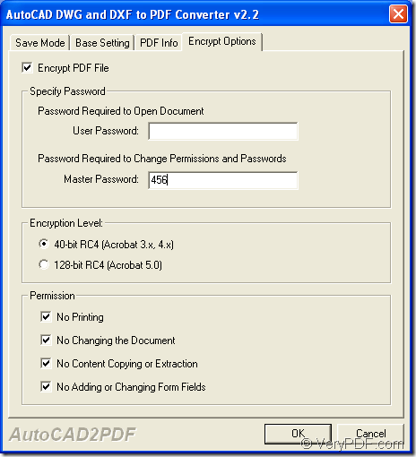 protect PDF when converting dxf to pdf