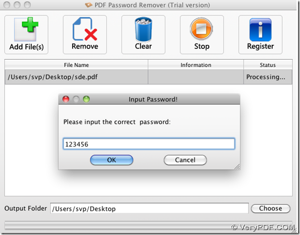 Interface of PDF Password Remover for Mac OS X for you to recover pdf password singly or in batches