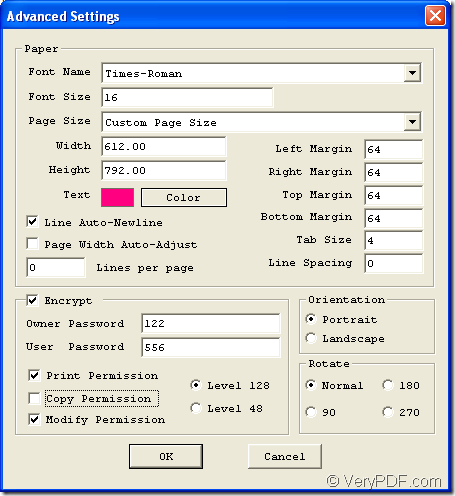 set parameters in Text to PDF Converter for the conversion from text to pdf