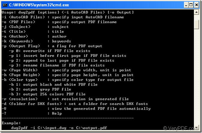 usage of AutoCAD to PDF Converter Command Line
