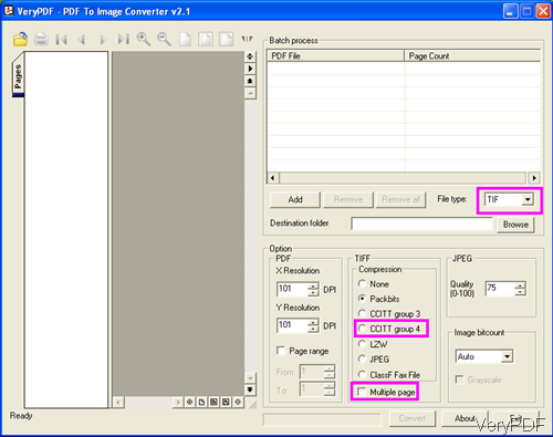 Software interface of PDF to Image Converter 