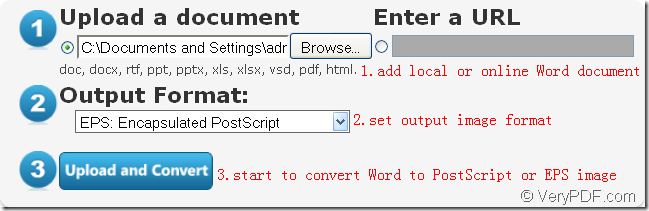 convert Word to PostScript or EPS with VeryPDF Free Document to PDF Online Converter
