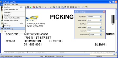 Software interface of docPrint