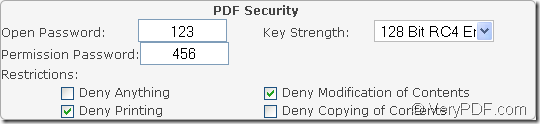 encrypt PDF when converting image to PDF with VeryPDF Free Advanced PDF Converter Online