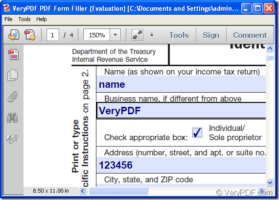 fill PDF form with VeryPDF PDF Form Filler