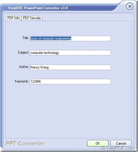 set PDF properties in VeryPDF PowerPoint Converter