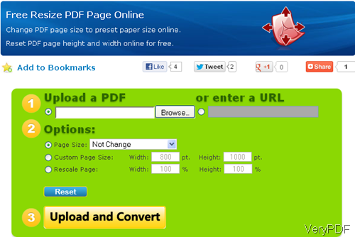 software interface of Free Resize PDF Page Online