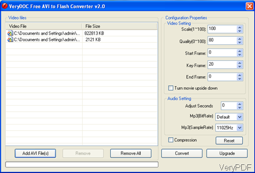 software interface of Free Video to Flash Converter