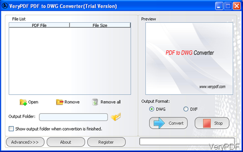 software interface of PDF to DWG Converter