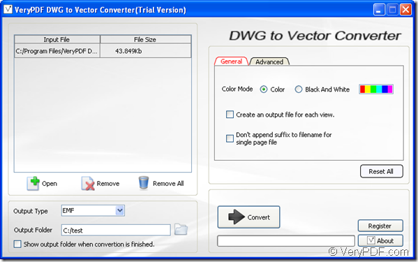 convert DWG to vector in VeryPDF DWG to Vector Converter