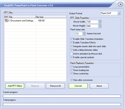 the interface of PowerPoint to Flash Converter