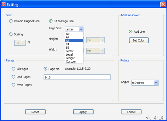 setting menu of PDF Stitcher