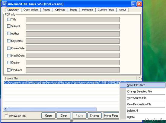 software interface of Advanced PDF Tools
