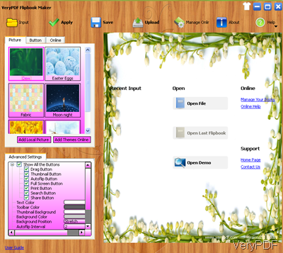 software interface of VeryPDF Flipbook Maker