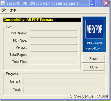 GUI interface of VeryPDF PDF to Word Converter