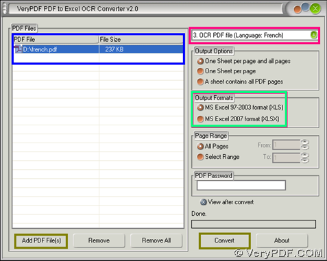 Convert image PDF to editable Excel with GUI interface of VeryPDF PDF to Excel OCR Converter