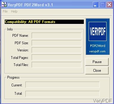 interface of VeryPDF 2Word 