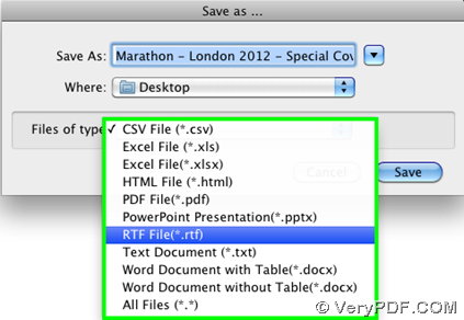 Save RTF during converting PDF to document-PDF to RTF with GUI in Mac OS X