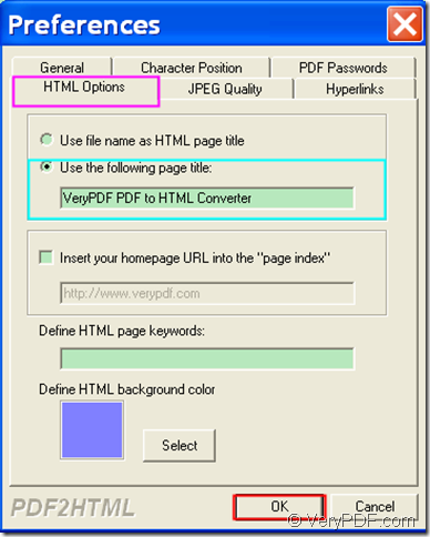 set HTML page title with VeryPDF PDF to HTML Converter